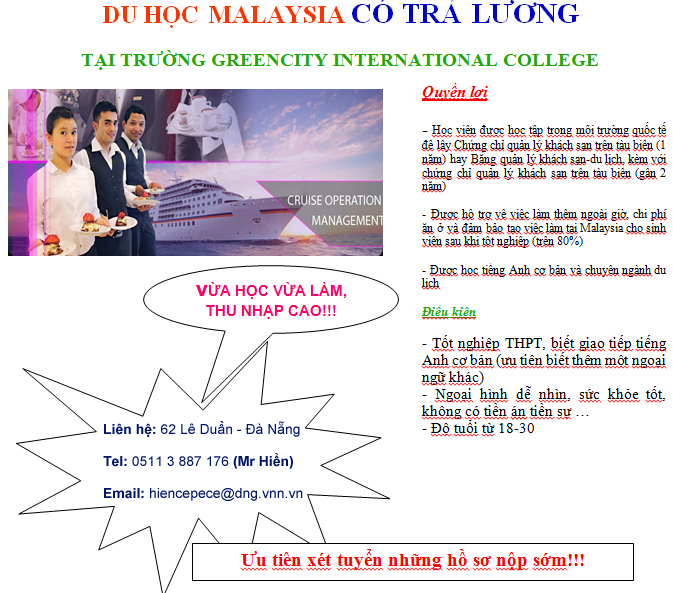 Du học Malaysia có trả lương